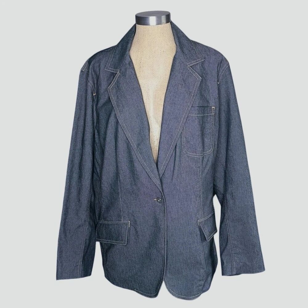 Liz Claiborne Woman Denim Jacket Sz 2X Blue Pockets Stretch